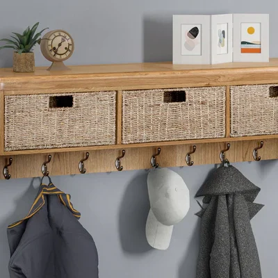 Alternative view of Kingston Wall Shelf with Hooks & Basket